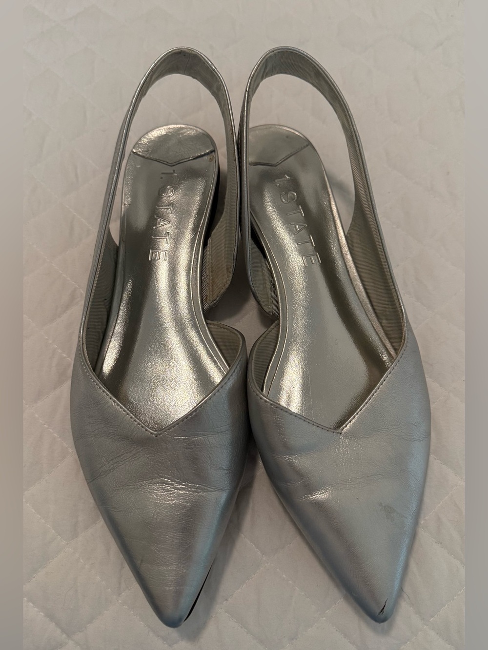 1. State Metallic Silver Pointed Slingback Flats